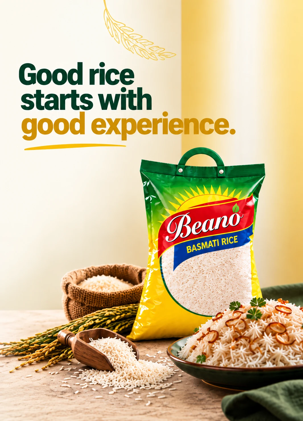 Beano Basmati Rice with a plate of freshly cooked rice